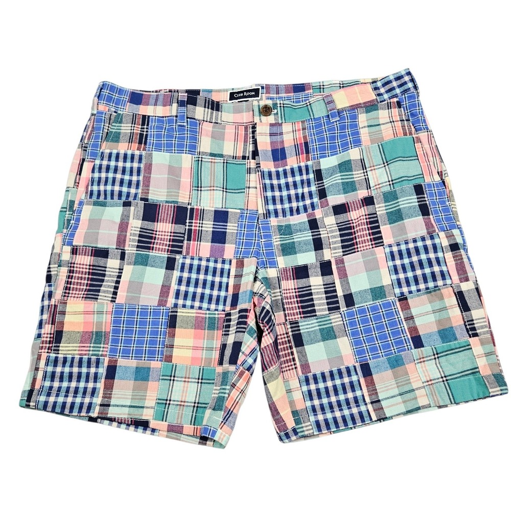 Club Room Mens Patchwork Madras Plaid Shorts Size 38 Multicolor Cotton Preppy